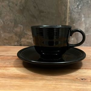 Fiestaware black teacup and saucer. Vintage, EUC Homer Laughlin, USA